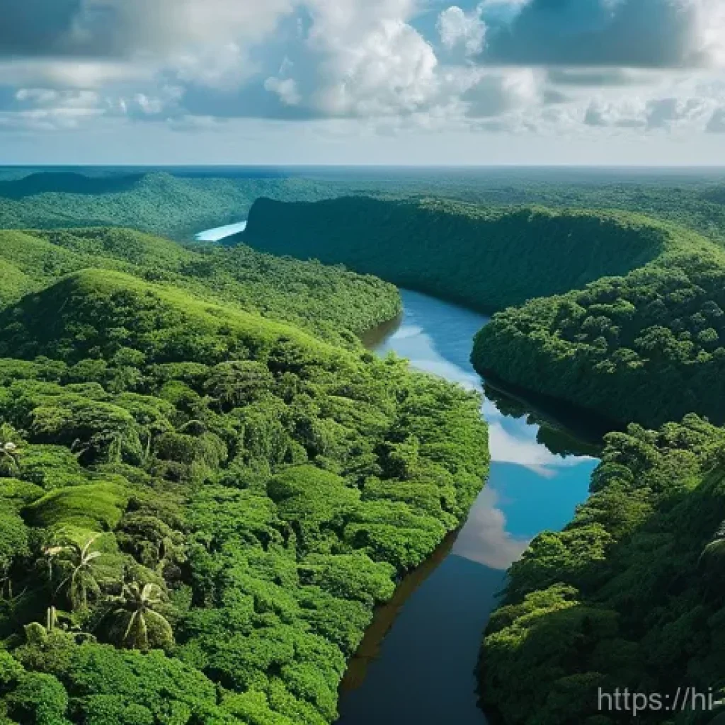 가이아나 열대우림 투어 - **Prompt:** "A vibrant, panoramic view of the Guyanese rainforest from a high vantage point, with an...