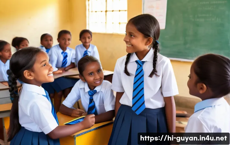 가이아나의 교육 시스템 - A vibrant classroom scene in Guyana where children wearing school uniforms with visible cultural mot...