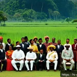 Home 16 가이아나와 영국 식민지 역사 - A vivid historical scene depicting a diverse group of Guyanese local leaders and community members i...