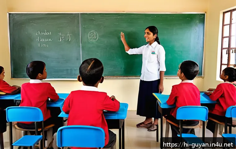 가이아나의 영어 공용어 사용 - A vibrant classroom scene in Guyana showcasing a diverse group of Indian-Hindi speaking children att...